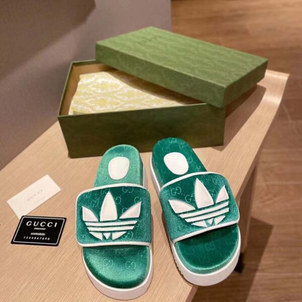 Gucci Unisex Adidas x Gucci GG Platform Sandal Green GG Cotton Sponge (3)