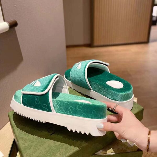 Gucci Unisex Adidas x Gucci GG Platform Sandal Green GG Cotton Sponge (6)