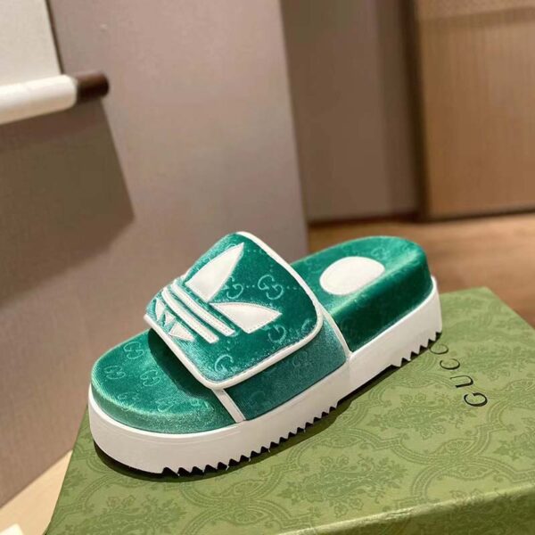 Gucci Unisex Adidas x Gucci GG Platform Sandal Green GG Cotton Sponge (7)