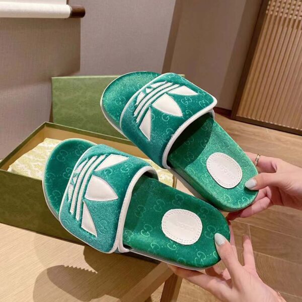 Gucci Unisex Adidas x Gucci GG Platform Sandal Green GG Cotton Sponge (8)