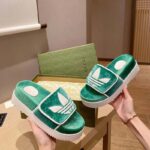 Gucci Unisex Adidas x Gucci GG Platform Sandal Green GG Cotton Sponge - Image 8