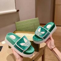 Gucci Unisex Adidas x Gucci GG Platform Sandal Green GG Cotton Sponge (2)