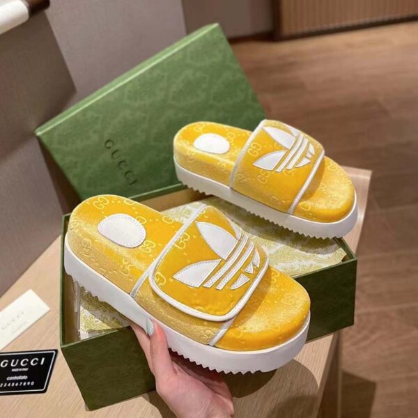 Gucci Unisex Adidas x Gucci GG Platform Sandal Yellow GG Cotton Sponge (1)