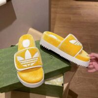 Gucci Unisex Adidas x Gucci GG Platform Sandal Yellow GG Cotton Sponge (10)