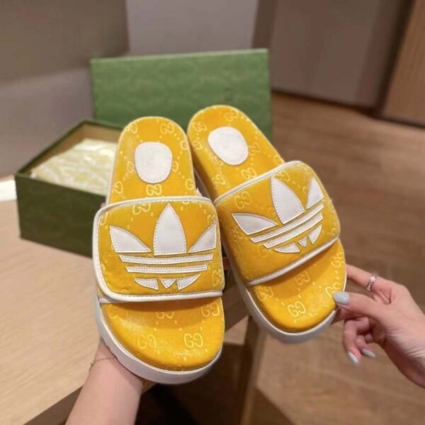 Gucci Unisex Adidas x Gucci GG Platform Sandal Yellow GG Cotton Sponge (6)