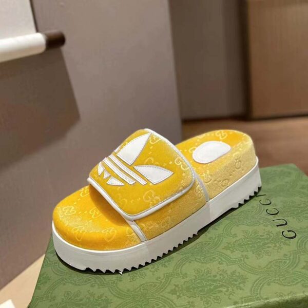 Gucci Unisex Adidas x Gucci GG Platform Sandal Yellow GG Cotton Sponge (7)