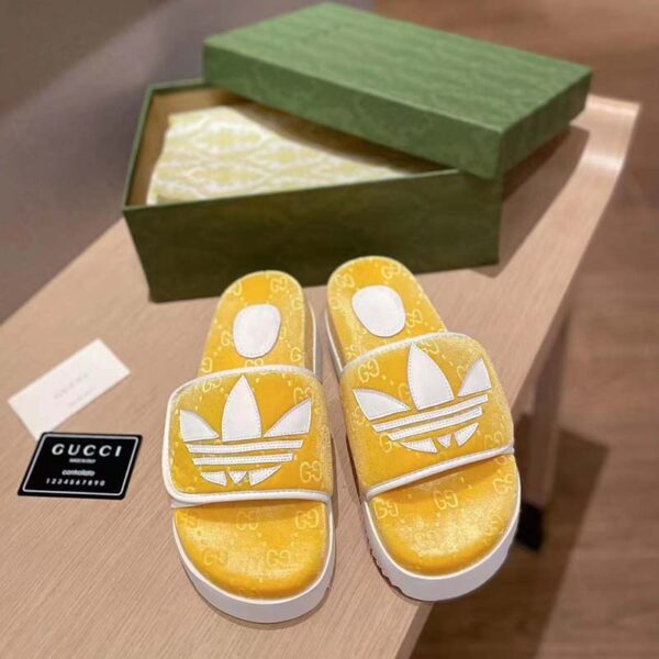 Gucci Unisex Adidas x Gucci GG Platform Sandal Yellow GG Cotton Sponge (8)