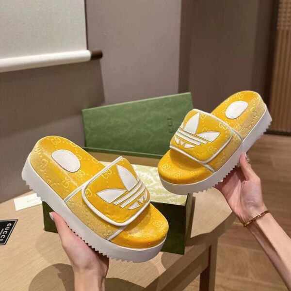 Gucci Unisex Adidas x Gucci GG Platform Sandal Yellow GG Cotton Sponge (9)
