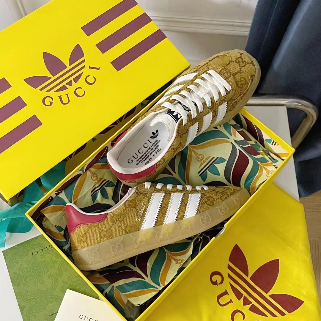 Adidas Originals x Gucci Gazelle GG Supreme Shoes 'Beige Ebony Green'  715222-FAAR3-9751