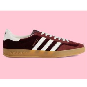 Gucci Unisex Adidas x Gucci Gazelle Sneaker Burgundy Suede Trefoil Embossed