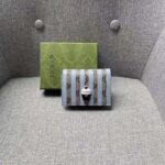 Gucci Unisex Card Case Wallet Enamel Ice Cream Blue Stripe Print Beige Ebony GG Supreme Canvas - Bild 2