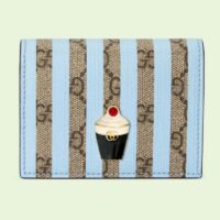 Gucci Unisex Card Case Wallet Enamel Ice Cream Blue Stripe Print Beige Ebony GG Supreme Canvas (9)