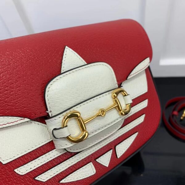 Gucci Unisex GG Adidas x Gucci Horsebit 1955 Mini Bag Red Leather Trefoil Print (4)