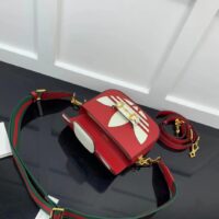 Gucci Unisex GG Adidas x Gucci Horsebit 1955 Mini Bag Red Leather Trefoil Print (9)