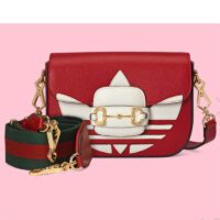 Gucci Unisex GG Adidas x Gucci Horsebit 1955 Mini Bag Red Leather Trefoil Print (9)