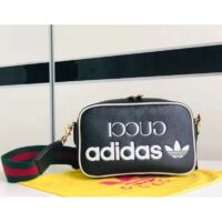 Gucci Unisex GG Adidas x Gucci Small Shoulder Bag Black Leather Green Red Web (8)