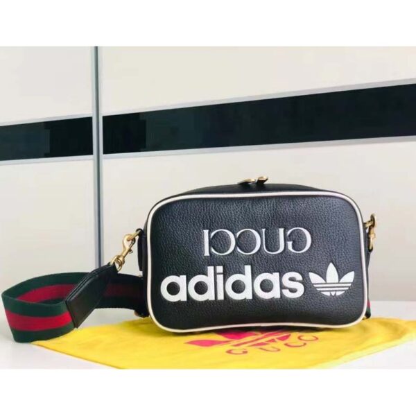Gucci Unisex GG Adidas x Gucci Small Shoulder Bag Black Leather Green Red Web (11)