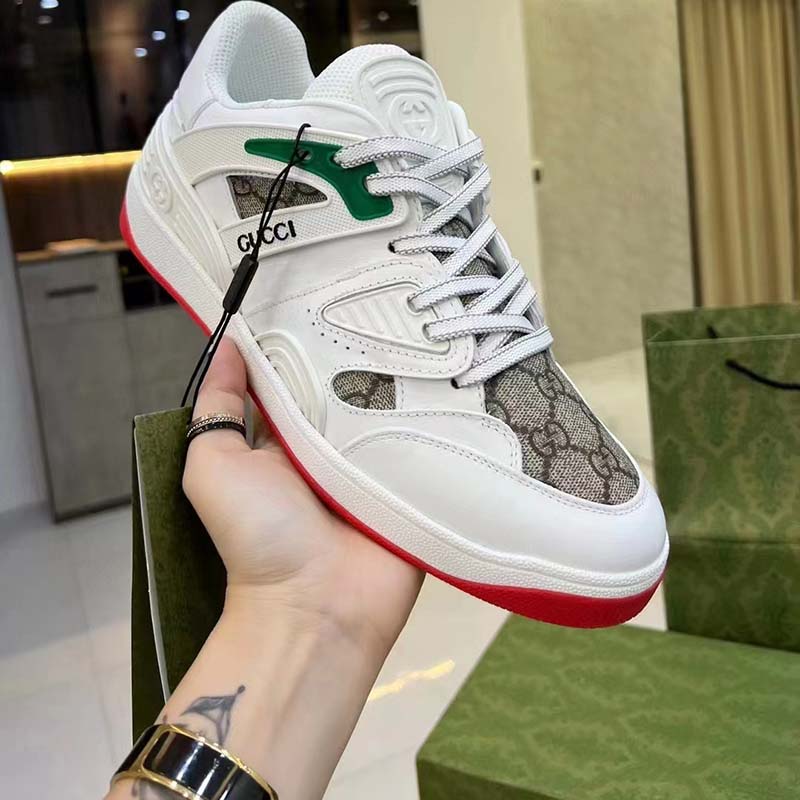Gucci Unisex GG Basket Sneaker Interlocking G Beige Ebony GG Supreme Canvas
