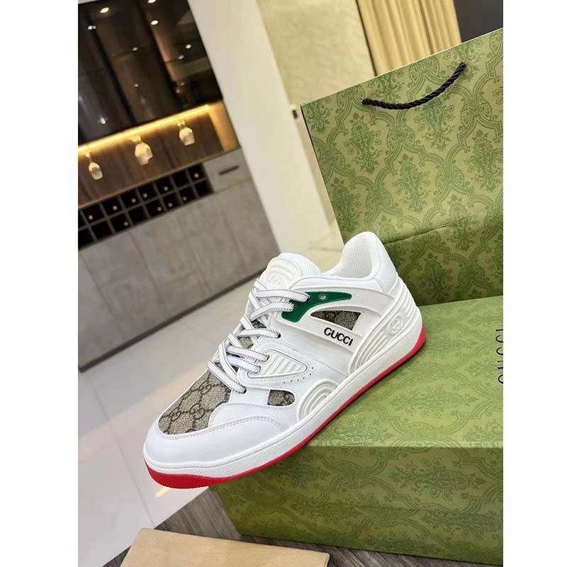 Gucci Unisex GG Basket Sneaker Interlocking G Beige Ebony GG Supreme Canvas