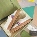 Gucci Unisex GG Interlocking G Sneaker Beige Organic Cotton Rubber Sole Flat - Imagen 6