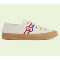 Gucci Unisex GG Interlocking G Sneaker Beige Organic Cotton Rubber Sole Flat (7)