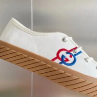 Gucci Unisex GG Interlocking G Sneaker Beige Organic Cotton Rubber Sole Flat (7)
