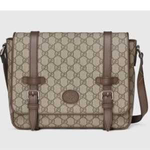Gucci Unisex GG Messenger Bag Beige Ebony GG Supreme Canvas Leather