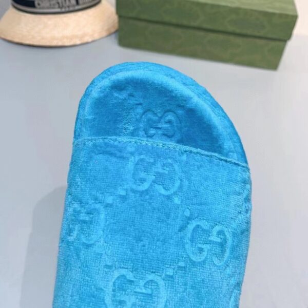 Gucci Unisex GG Platform Sandals Blue GG Cotton Sponge Rubber Sole 3 Cm Heel (1)
