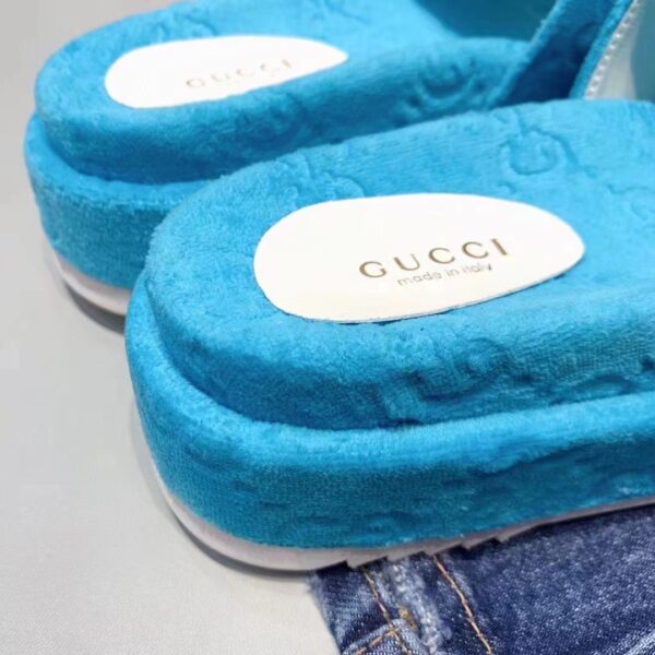 Gucci Unisex GG Platform Sandals Blue GG Cotton Sponge Rubber Sole 3 Cm Heel (10)