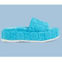 Gucci Unisex GG Platform Sandals Blue GG Cotton Sponge Rubber Sole 3 Cm Heel