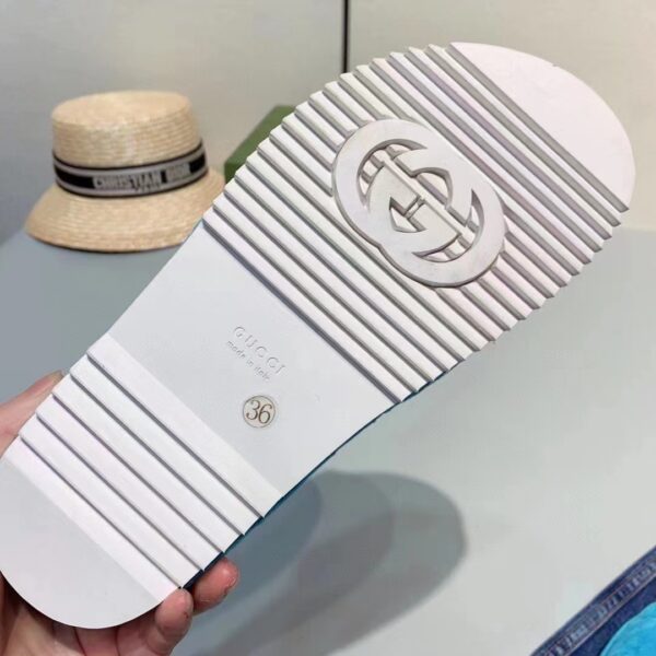 Gucci Unisex GG Platform Sandals Blue GG Cotton Sponge Rubber Sole 3 Cm Heel (6)
