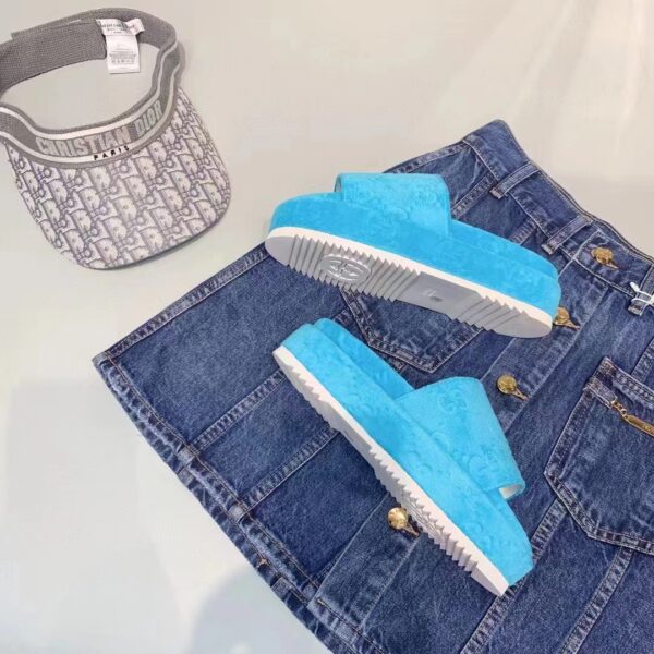 Gucci Unisex GG Platform Sandals Blue GG Cotton Sponge Rubber Sole 3 Cm Heel (8)