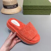 Gucci Unisex GG Platform Sandals Orange GG Cotton Sponge Rubber Sole 3 Cm heel (12)