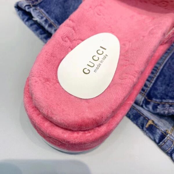 Gucci Unisex GG Platform Sandals Pink GG Cotton Sponge Rubber Sole 3 Cm Heel (1)
