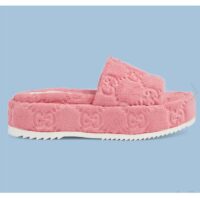 Gucci Unisex GG Platform Sandals Pink GG Cotton Sponge Rubber Sole 3 Cm Heel (3)