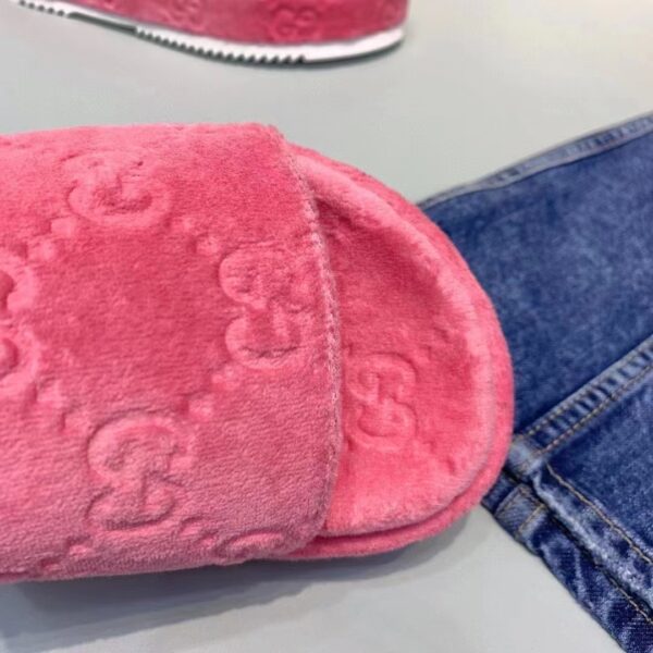 Gucci Unisex GG Platform Sandals Pink GG Cotton Sponge Rubber Sole 3 Cm Heel (6)