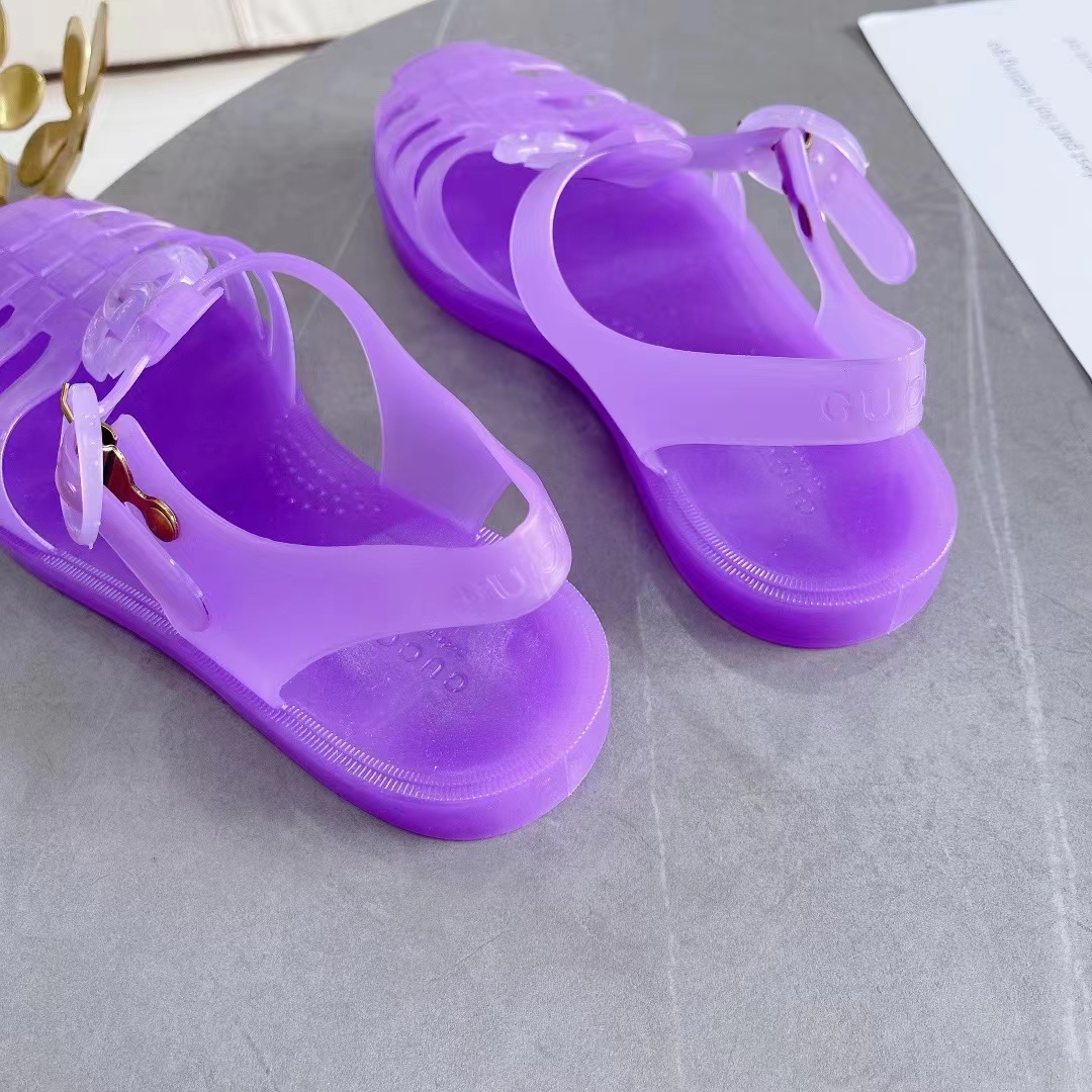 Gucci Unisex GG Sandal Double G Light Purple Rubber Sole Ankle Buckle Flat