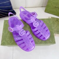 Gucci Unisex GG Sandal Double G Light Purple Rubber Sole Ankle Buckle Flat (11)