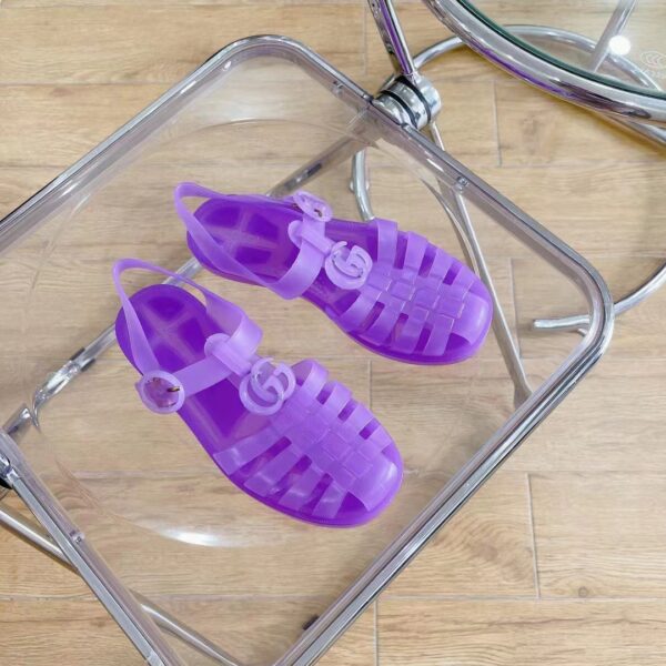 Gucci Unisex GG Sandal Double G Light Purple Rubber Sole Ankle Buckle Flat (2)