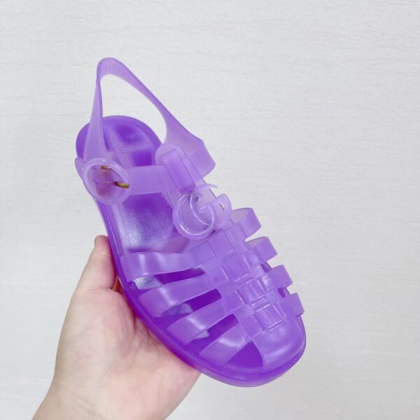 Gucci Unisex GG Sandal Double G Light Purple Rubber Sole Ankle Buckle Flat (7)