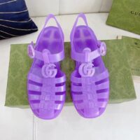 Gucci Unisex GG Sandal Double G Light Purple Rubber Sole Ankle Buckle Flat (11)