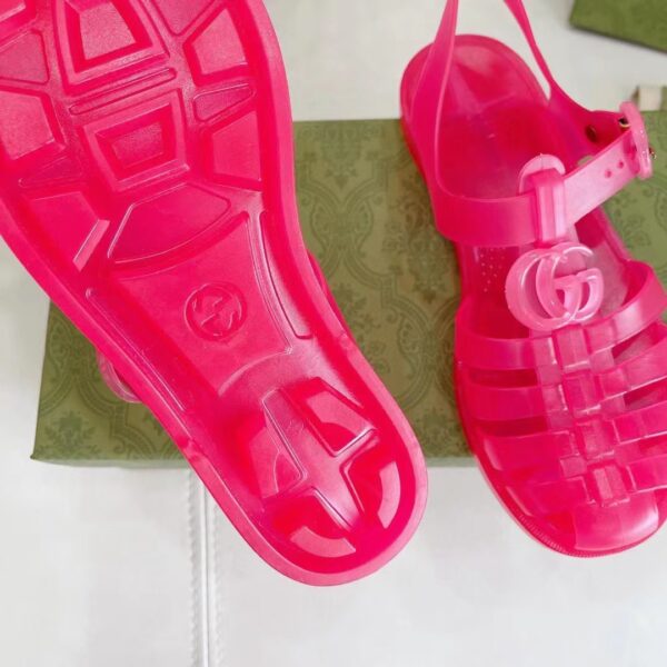Gucci Unisex GG Sandal Double G Pink Transparent Rubber Sole Ankle Buckle Flat (1)