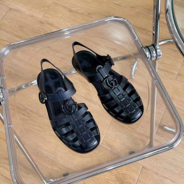 Gucci Unisex GG Sandal Double G Pink Transparent Rubber Sole Ankle Buckle Flat (11)