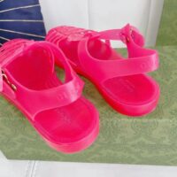 Gucci Unisex GG Sandal Double G Pink Transparent Rubber Sole Ankle Buckle Flat (7)