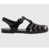 Gucci Unisex GG Sandal Double G Black Rubber Sole Ankle Buckle Flat