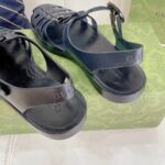 Gucci Unisex GG Sandal Double G Black Rubber Sole Ankle Buckle Flat - Image 10