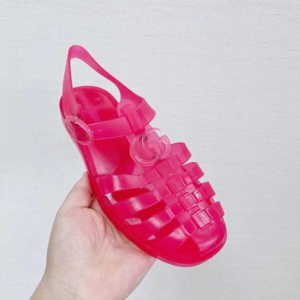 Gucci Unisex GG Sandal Double G Pink Transparent Rubber Sole Ankle Buckle Flat (9)