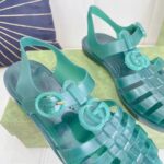 Gucci Unisex GG Sandal Double G Transparent Green Rubber Sole Ankle Buckle Flat – Bild 10