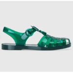 Gucci Unisex GG Sandal Double G Transparent Green Rubber Sole Ankle Buckle Flat