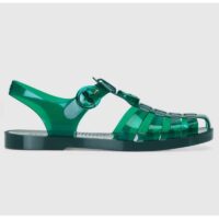 Gucci Unisex GG Sandal Double G Transparent Green Rubber Sole Ankle Buckle Flat (7)